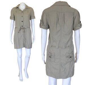 Vintage Y2K Khaki Linen Mix Button Down Cargo Juicy Couture Collared Mini Dress